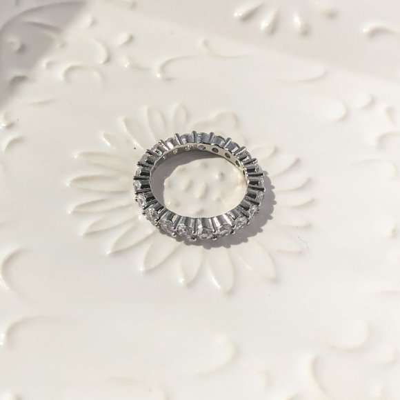 Round Cut Full Eternity Ring in Sterling Silver Promise Ring Engagement Ring - Picture 6 of 7
